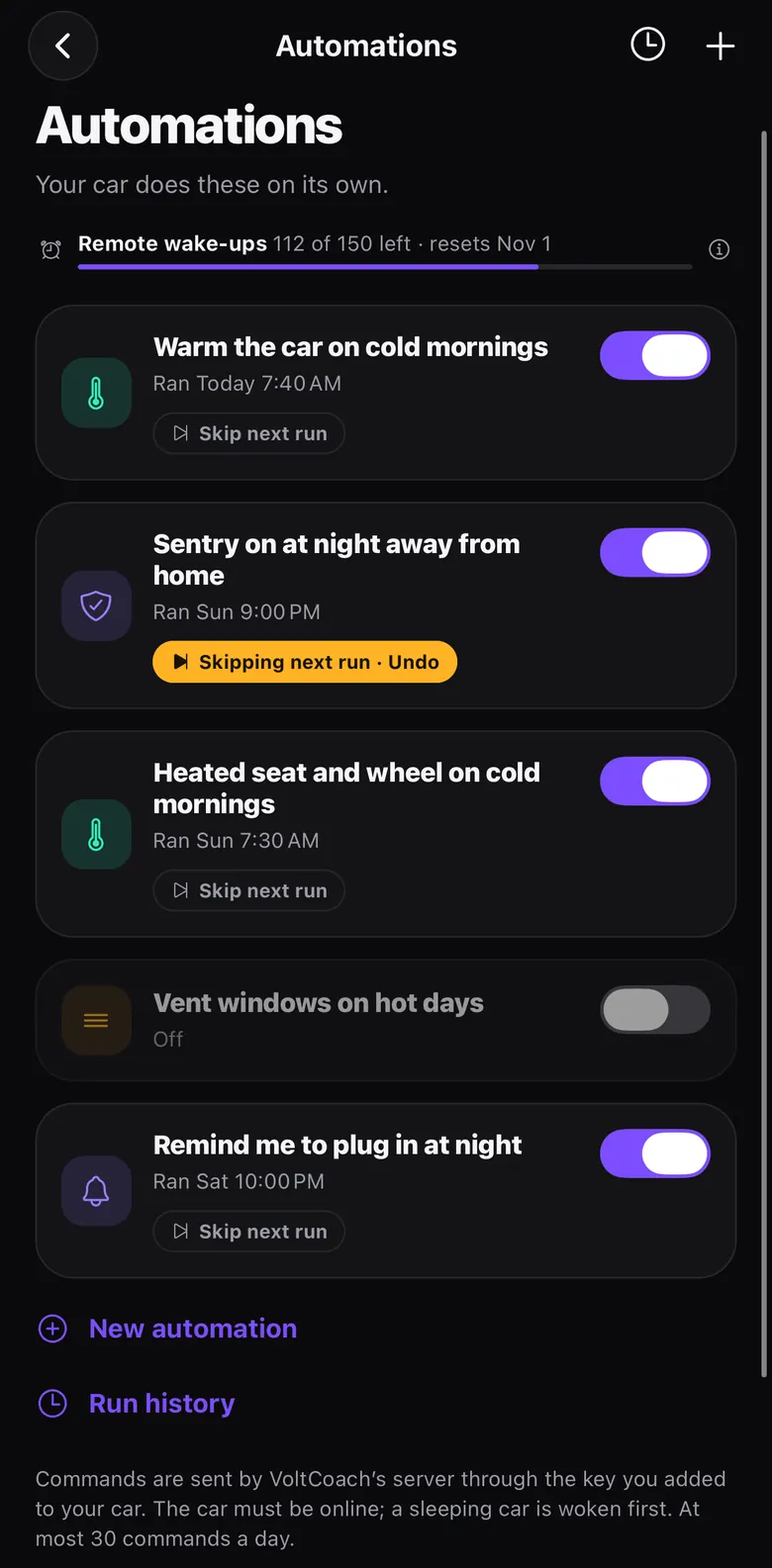 Automations list with warm-up, Sentry and plug-in reminder rules